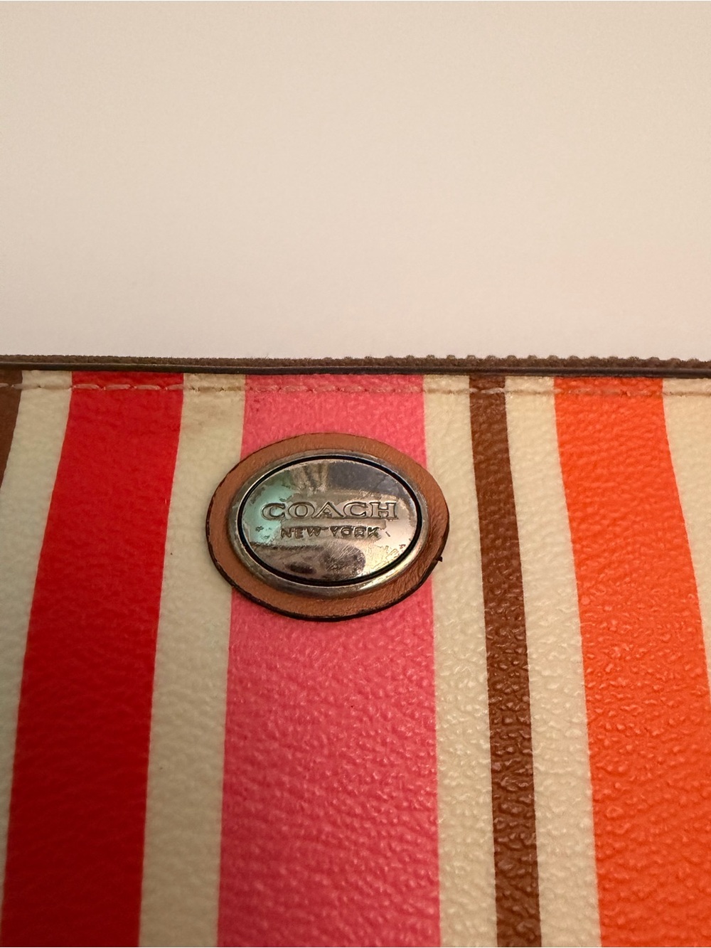 Coach Striped Clutch in Pink, Red, Orange & Brown